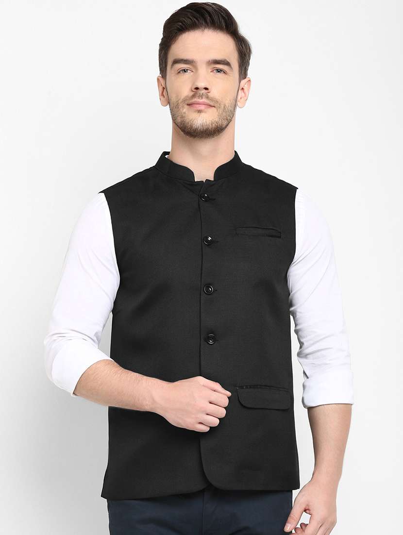 black solid khaadi nehru jacket