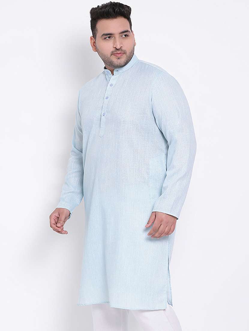 Plus Size Light Blue Solid Long Kurta - 17718884 -  Standard Image - 2