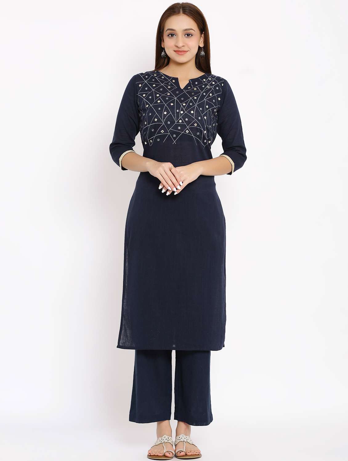 navy cotton blend kurta palazzo  set