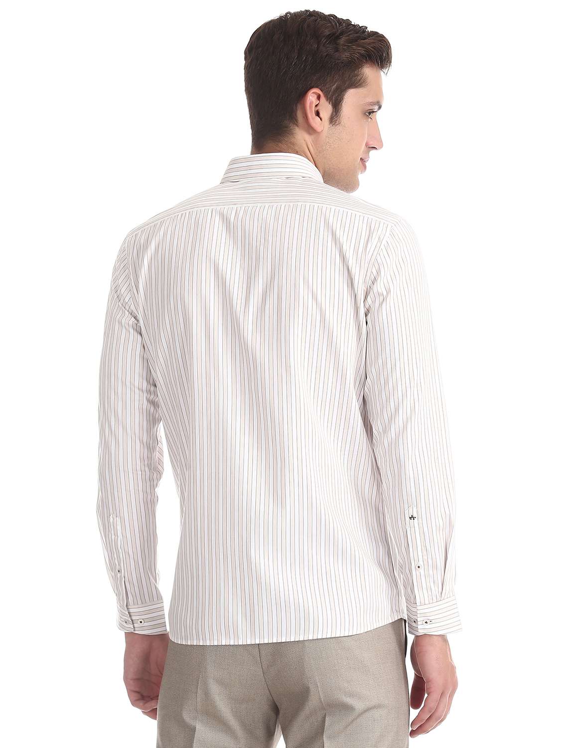 beige stripes formal shirt - 17727812 - Standard Image - 2
