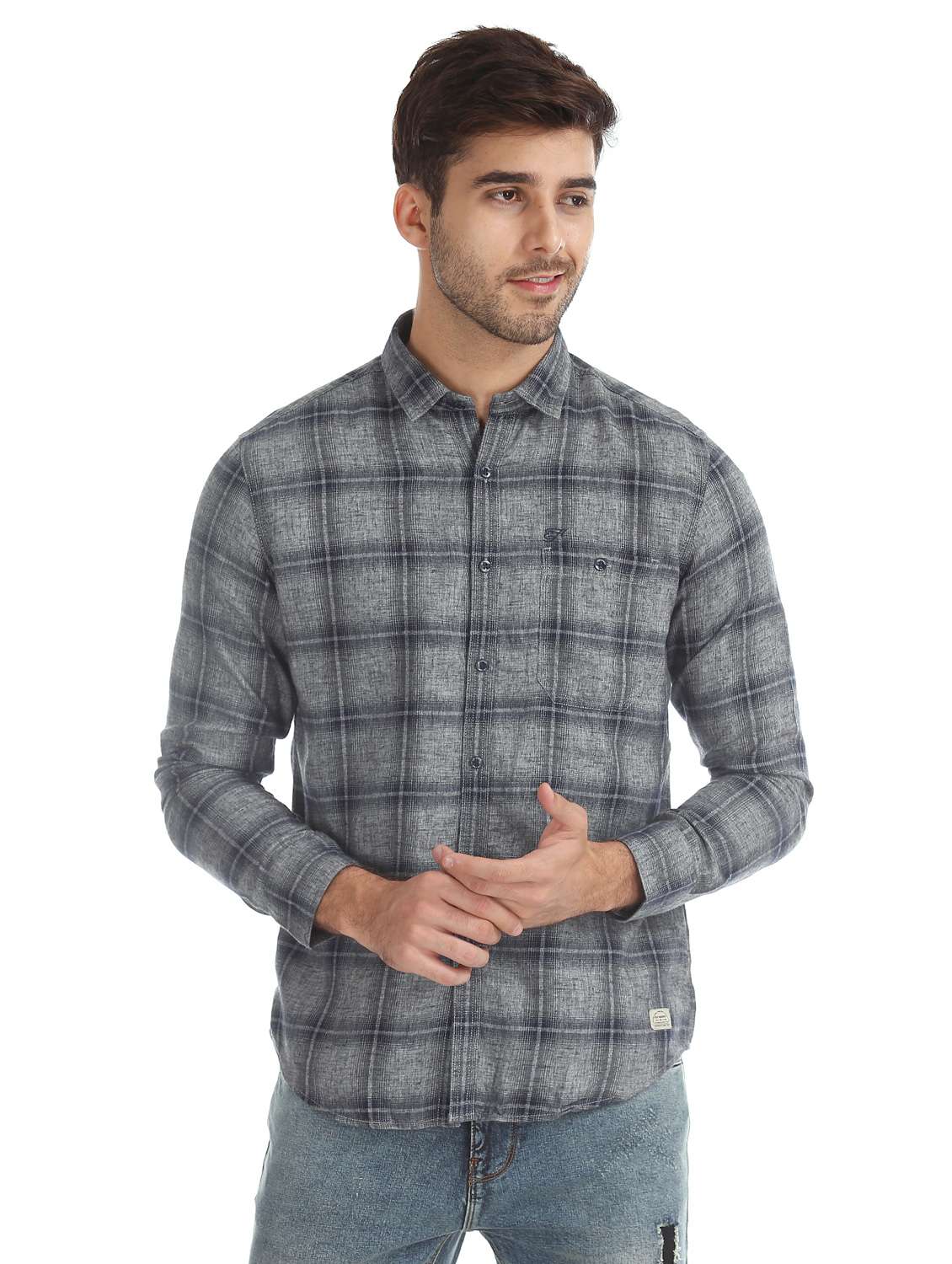 grey checkered casual shirt