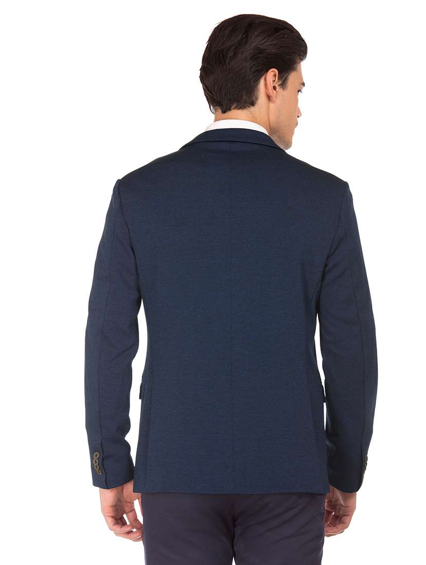 navy blue self design single breasted formal blazer - 17729714 - Standard Image - 2