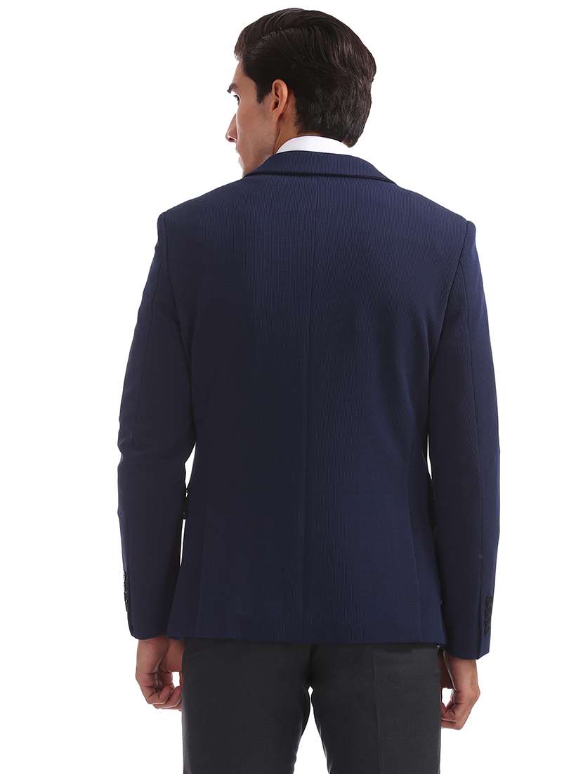 navy blue self design single breasted formal blazer - 17729730 - Standard Image - 2