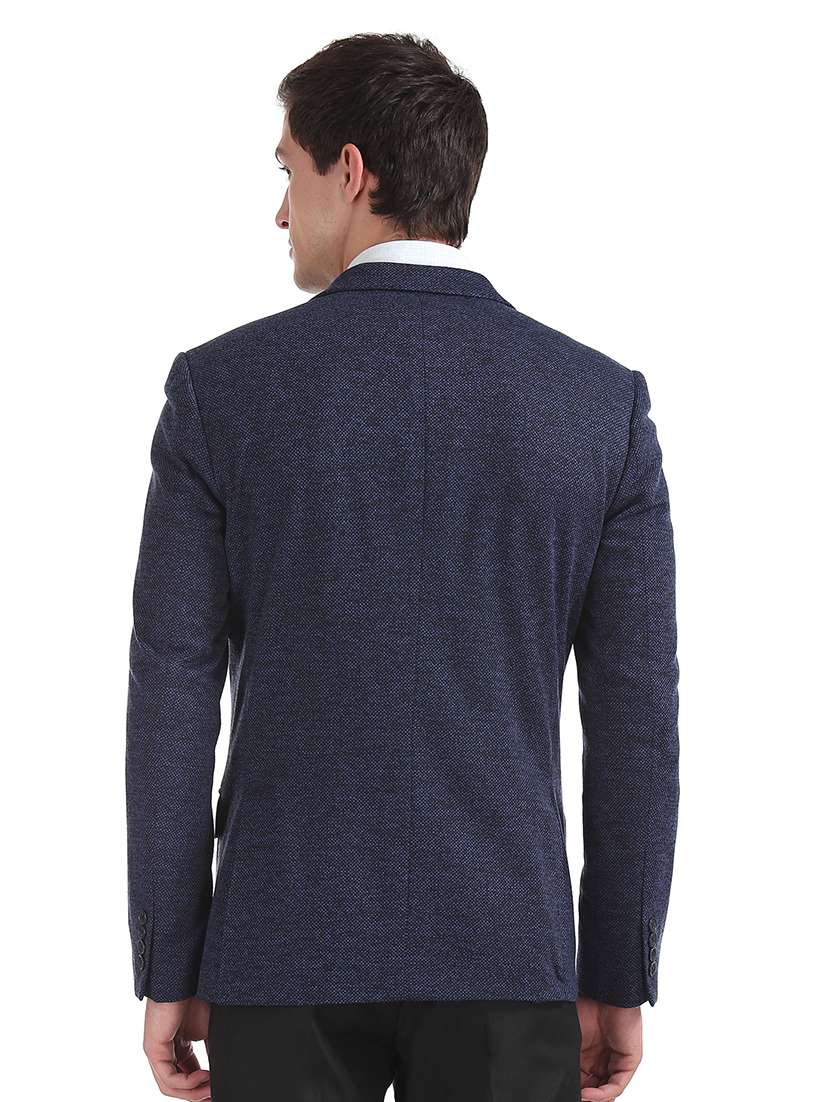 navy blue self design single breasted formal blazer - 17729759 - Standard Image - 2