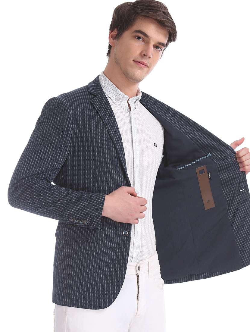 navy blue striped single breasted formal blazer - 17729771 - Standard Image - 2