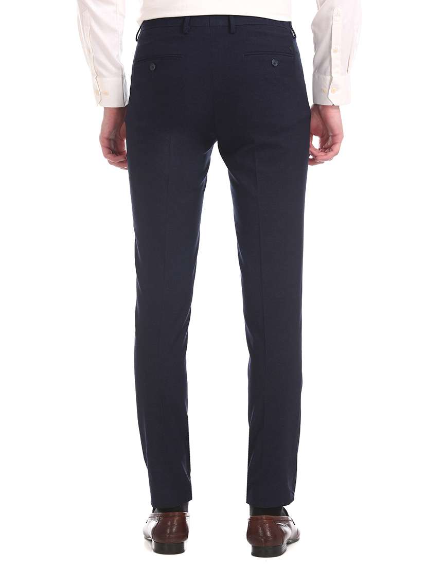 navy blue solid flat front formal trouser - 17730980 - Standard Image - 2