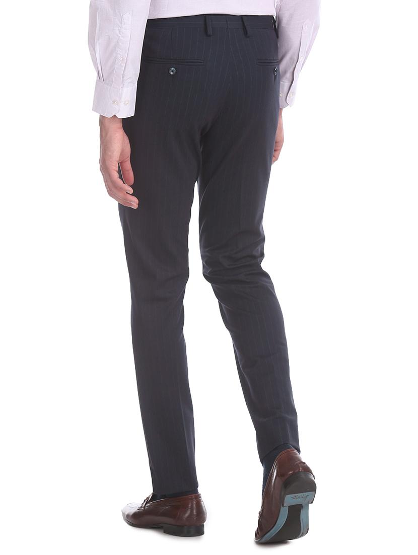navy blue striped flat front formal trouser - 17730984 - Standard Image - 2