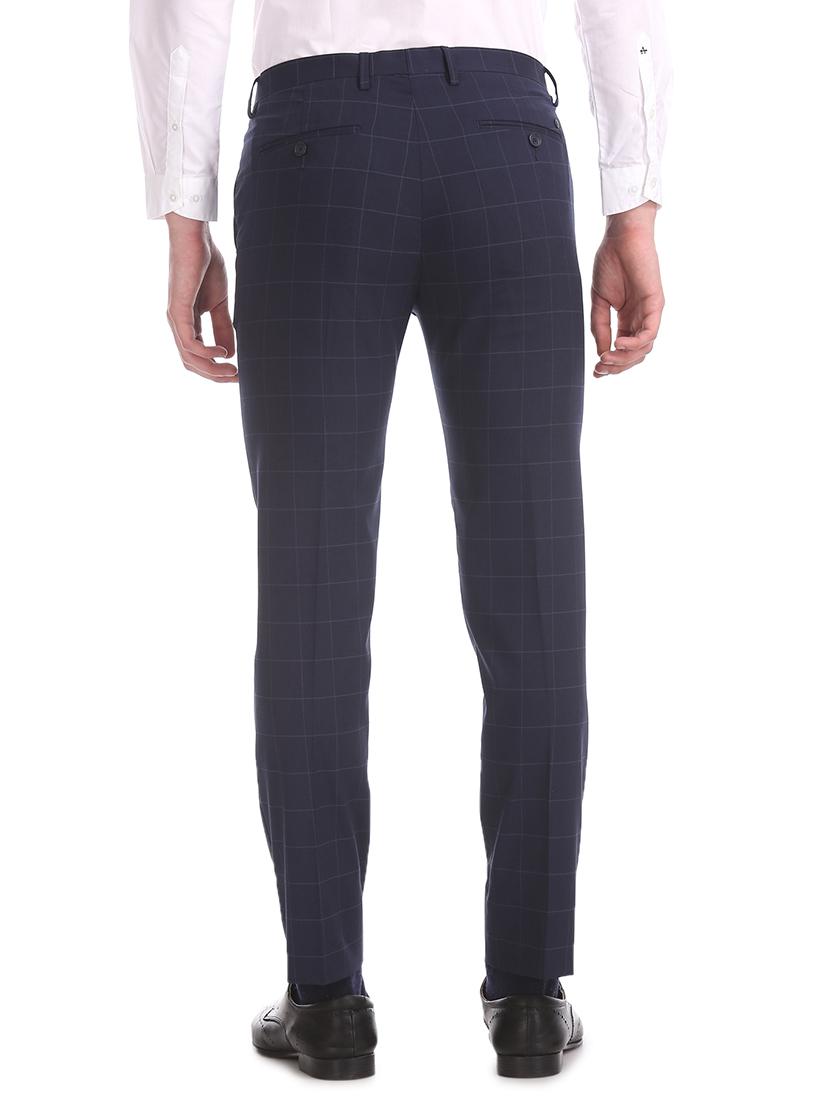 navy blue checkered flat front formal trouser - 17731007 - Standard Image - 2