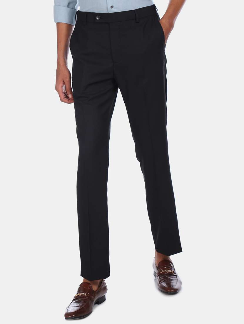 black solid flat front formal trouser