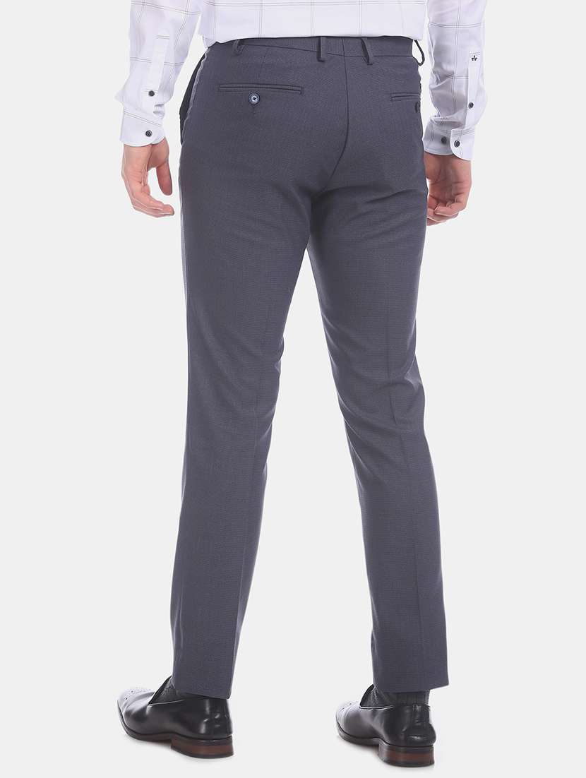navy blue textured flat front formal trouser - 17731200 - Standard Image - 2