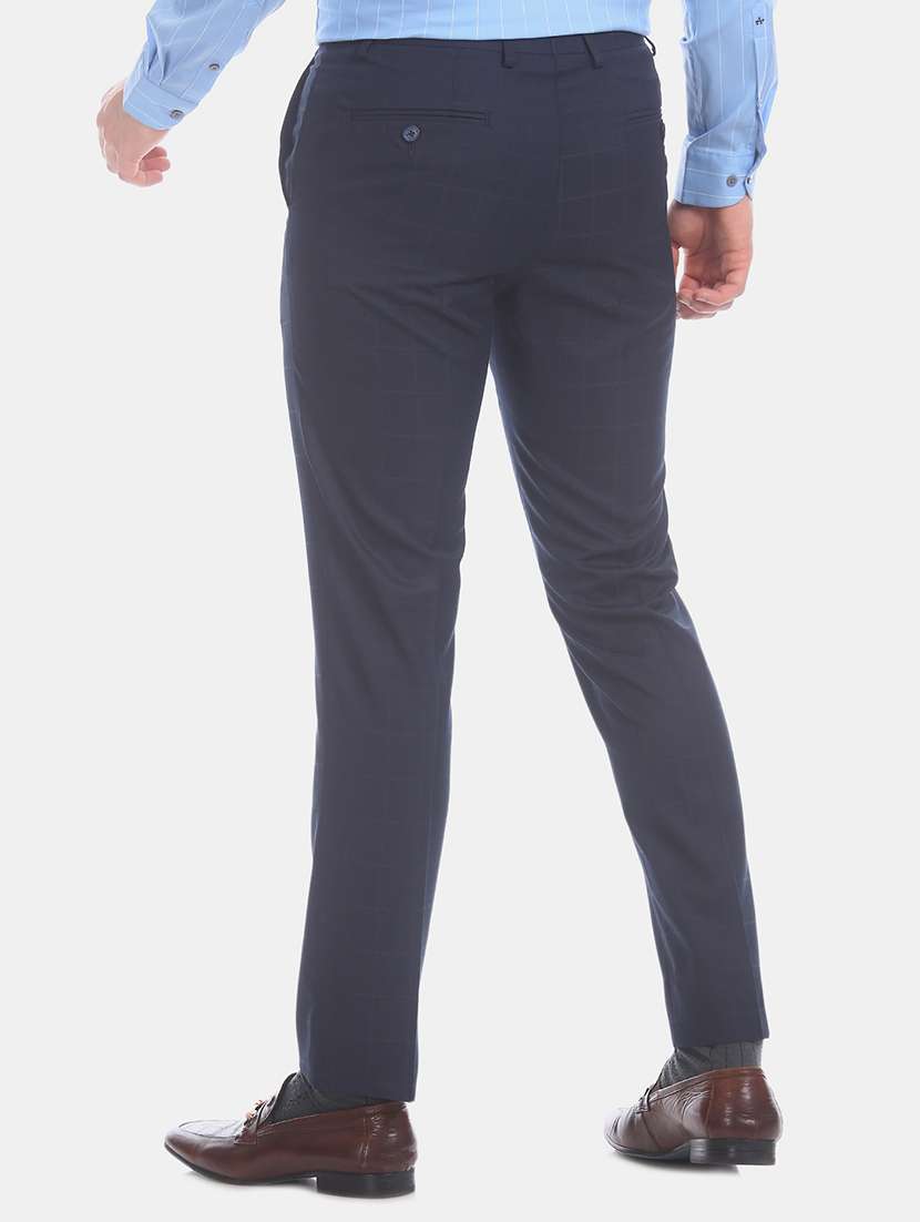 navy blue checkered flat front formal trouser - 17731206 -  Standard Image - 2