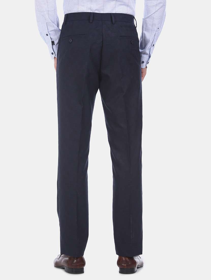 navy blue checkered flat front formal trouser - 17731207 -  Standard Image - 2