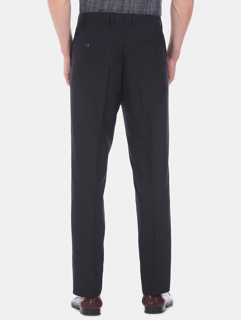 navy blue solid flat front formal trouser - 17731212 - Standard Image - 2