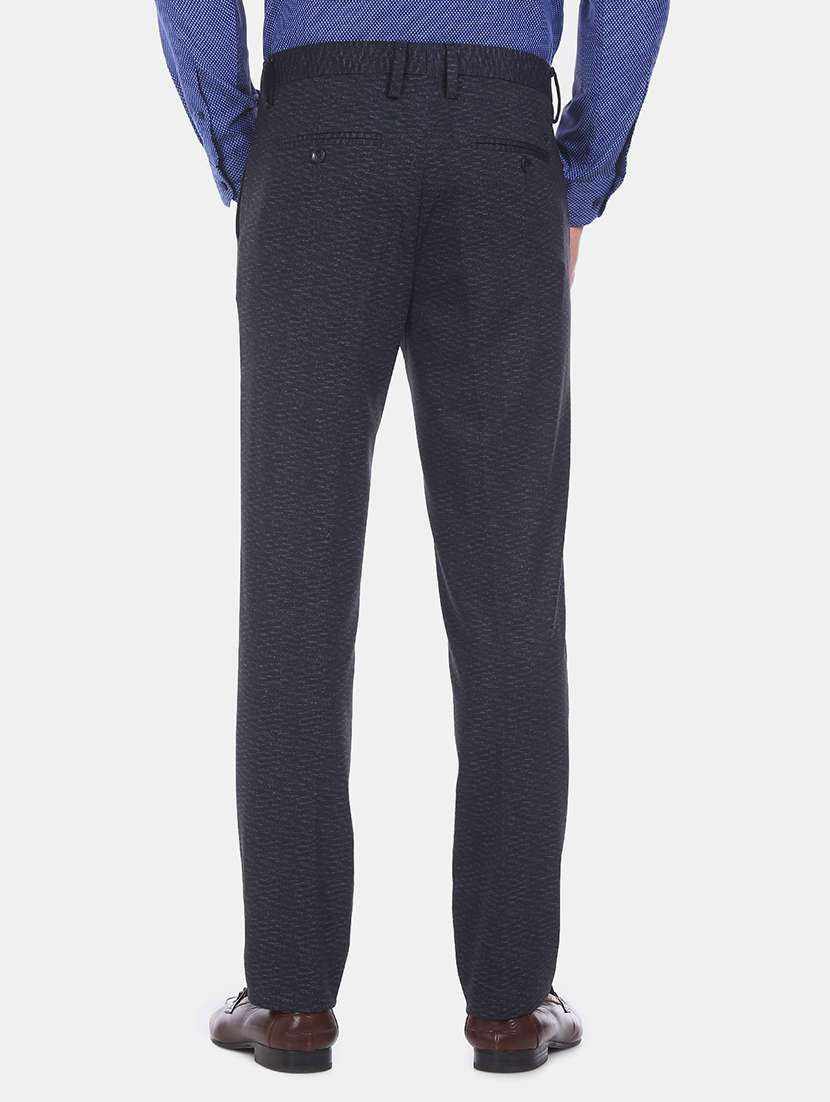 navy blue textured flat front formal trouser - 17731220 - Standard Image - 2