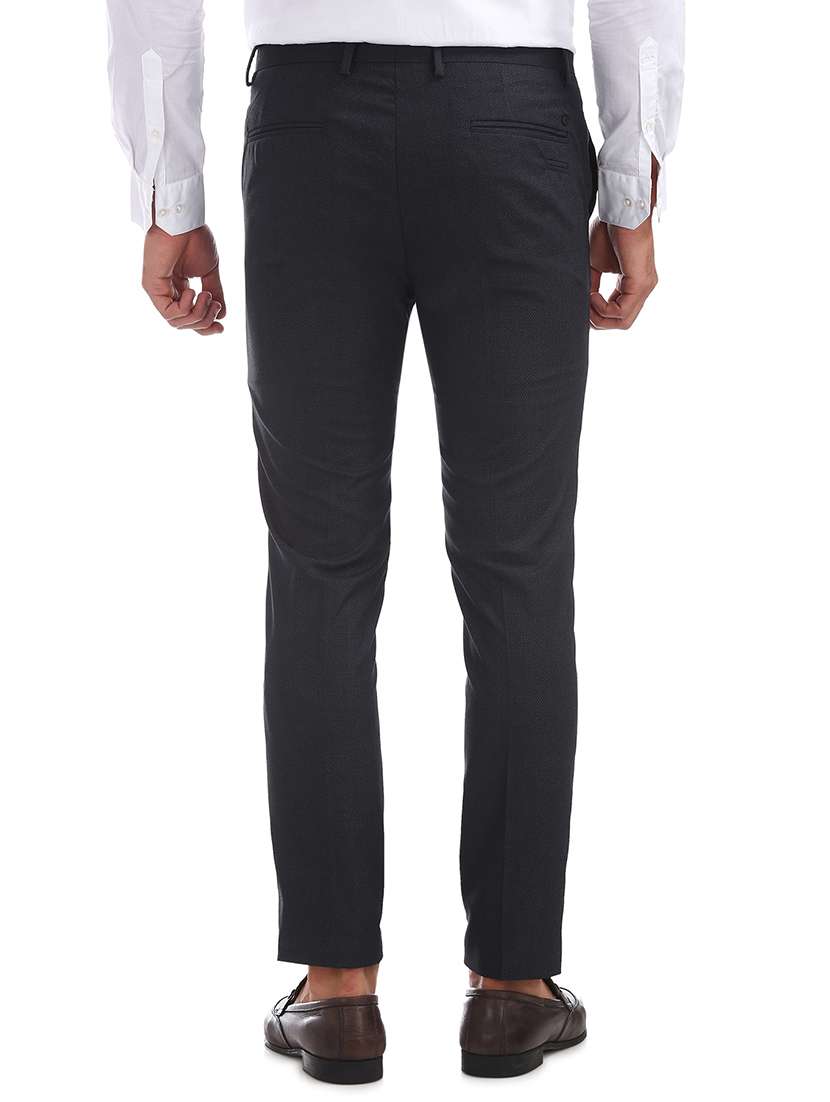 navy blue textured flat front formal trouser - 17731330 - Standard Image - 2