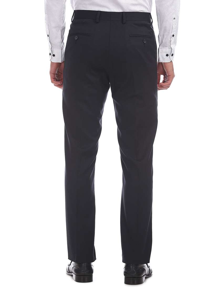 navy blue solid flat front formal trouser - 17731391 -  Standard Image - 2