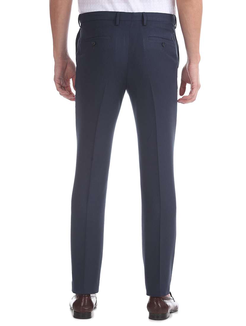 navy blue solid flat front formal trouser - 17731392 - Standard Image - 2