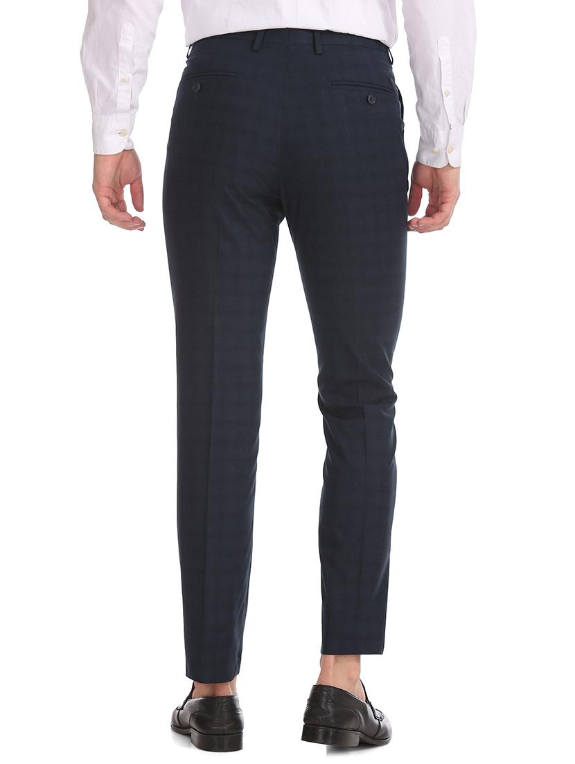 navy blue checkered flat front formal trouser - 17731420 - Standard Image - 2