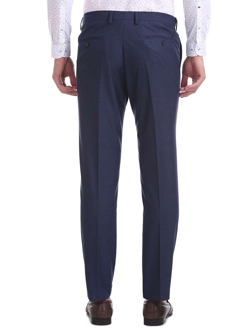 navy blue striped flat front formal trouser - 17731434 - Standard Image - 2