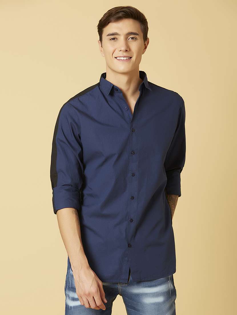 navy blue color block casual shirt