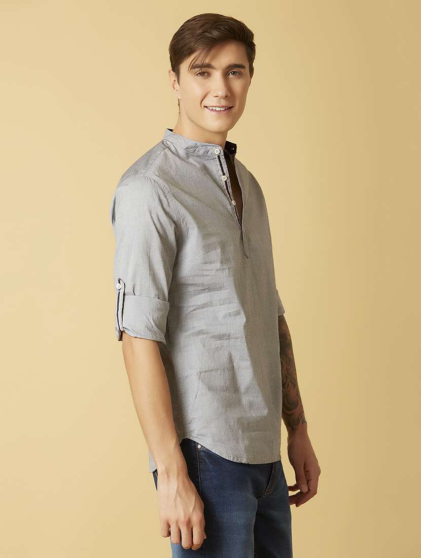 grey solid casual shirt - 17732217 -  Standard Image - 2
