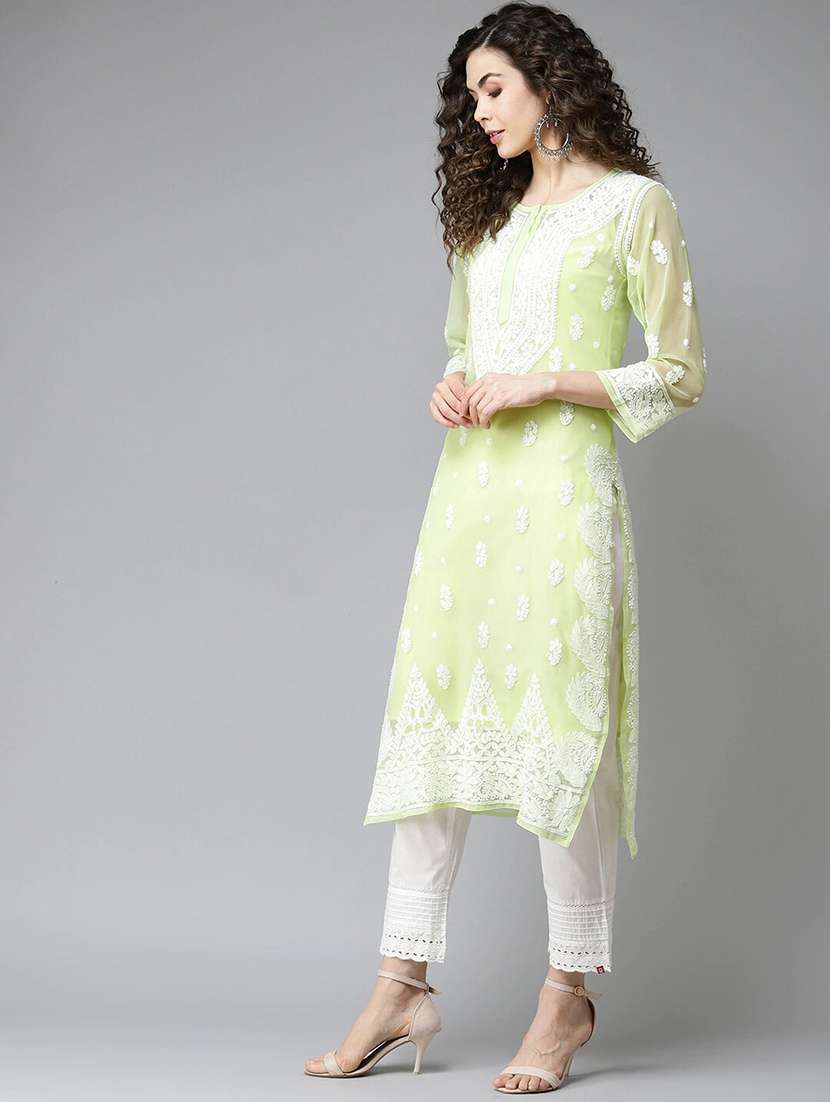 ada hand-embroidered green chikankari straight kurta - 17732552 -  Standard Image - 2