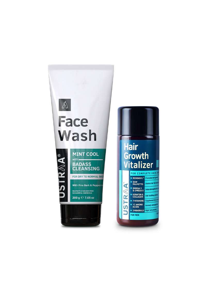 ustraa hair growth vitalizer - 100ml and face wash dry skin - 200g