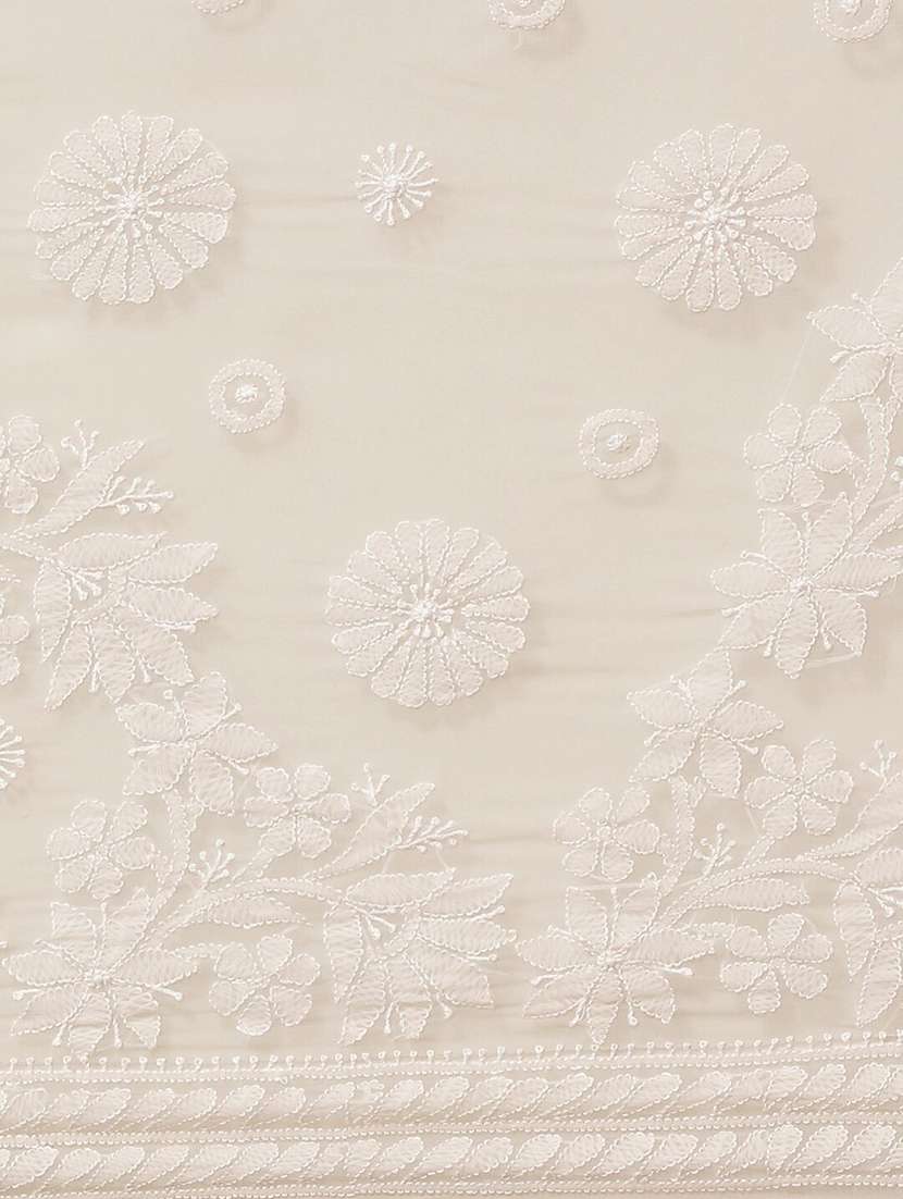 ada hand-embroidered beige chikankari saree with blouse - 17733149 - Standard Image - 2