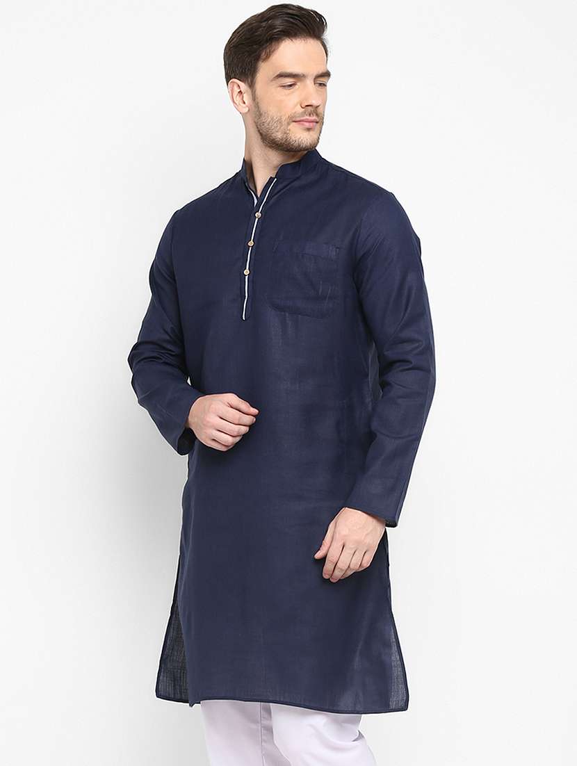 navy blue solid long kurta - 17733690 -  Standard Image - 2