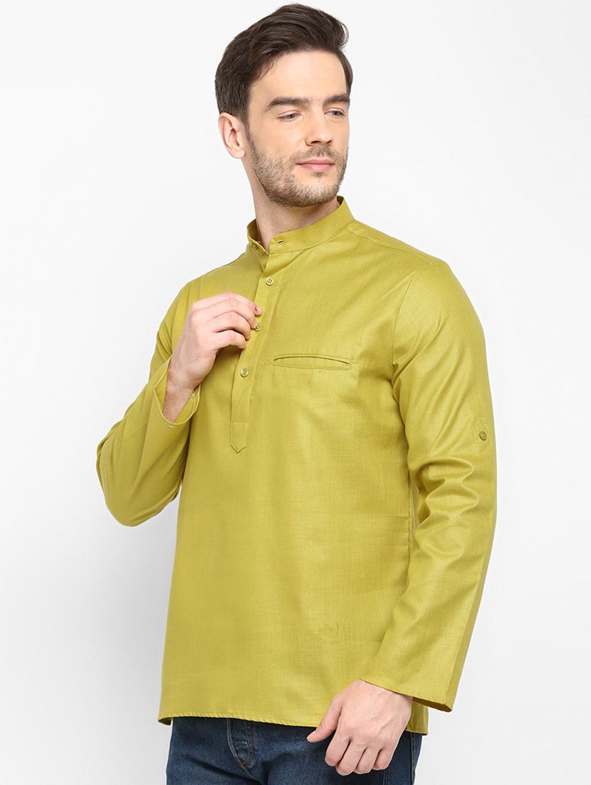 olive green solid short kurta - 17733693 - Standard Image - 2
