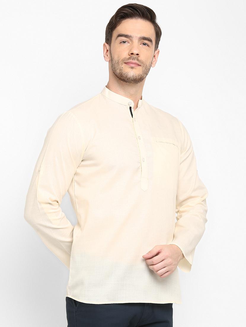 cream solid short kurta - 17733698 - Standard Image - 2