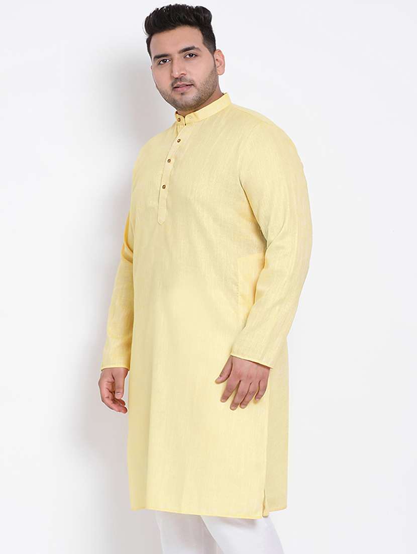 plus size yellow solid khadi long kurta