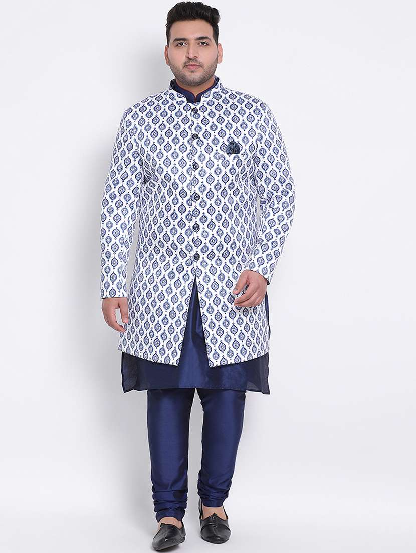 white printed sherwani set