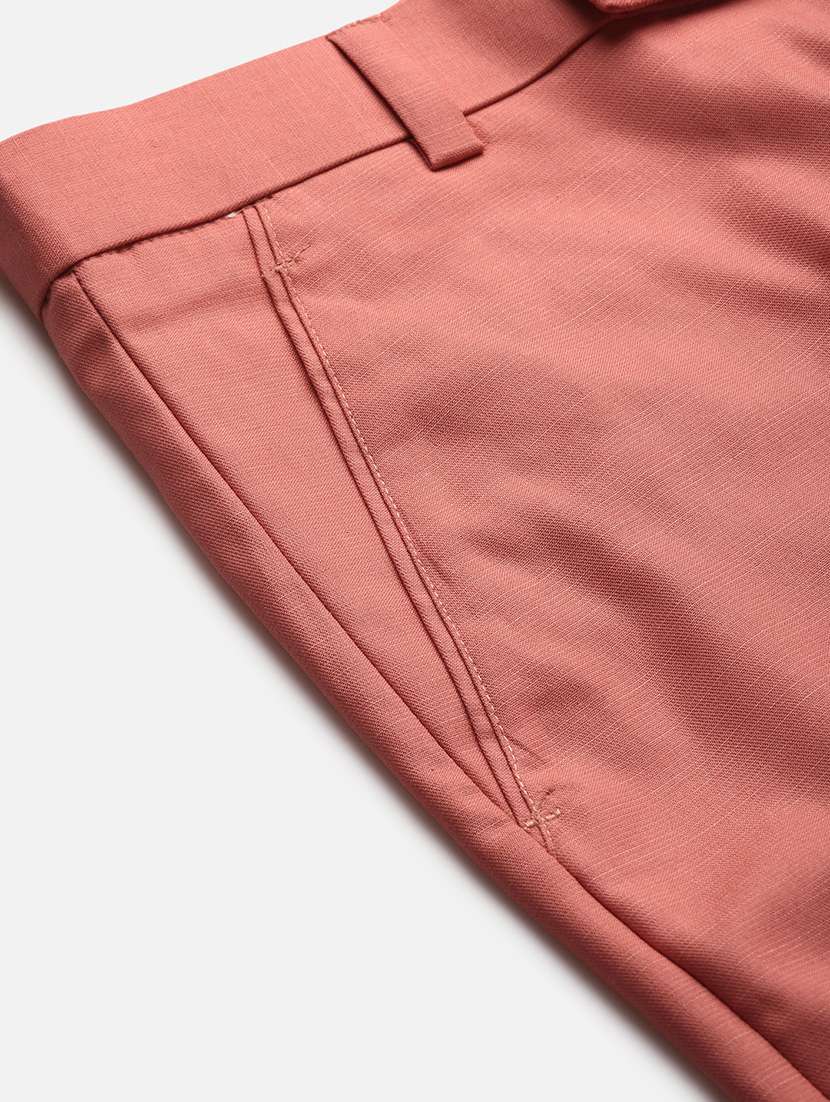 Peach Solid Flat Front Formal Trouser 
