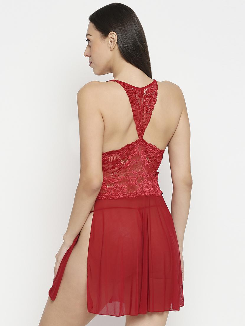 red halter neck net babydoll - 17733945 - Standard Image - 2