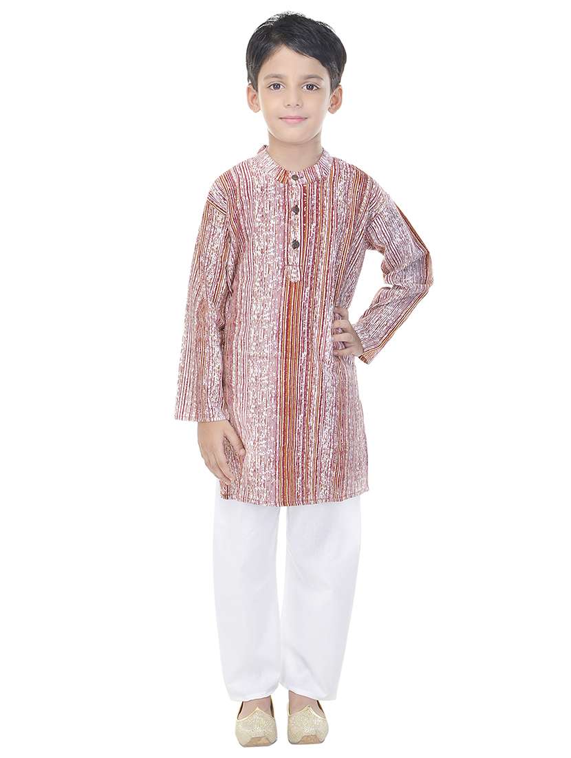 mandarin neck printed kurta with pajama set 