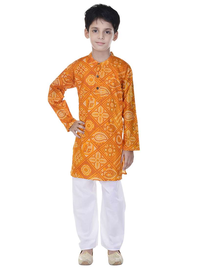 mandarin neck printed kurta with pajama set 