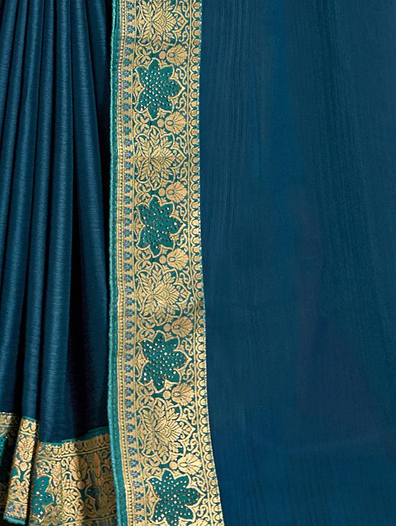 navy chanderi saree with blouse - 17734602 - Standard Image - 2