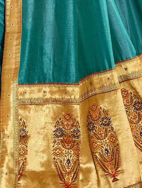teal plain saree - 17734618 - Standard Image - 2