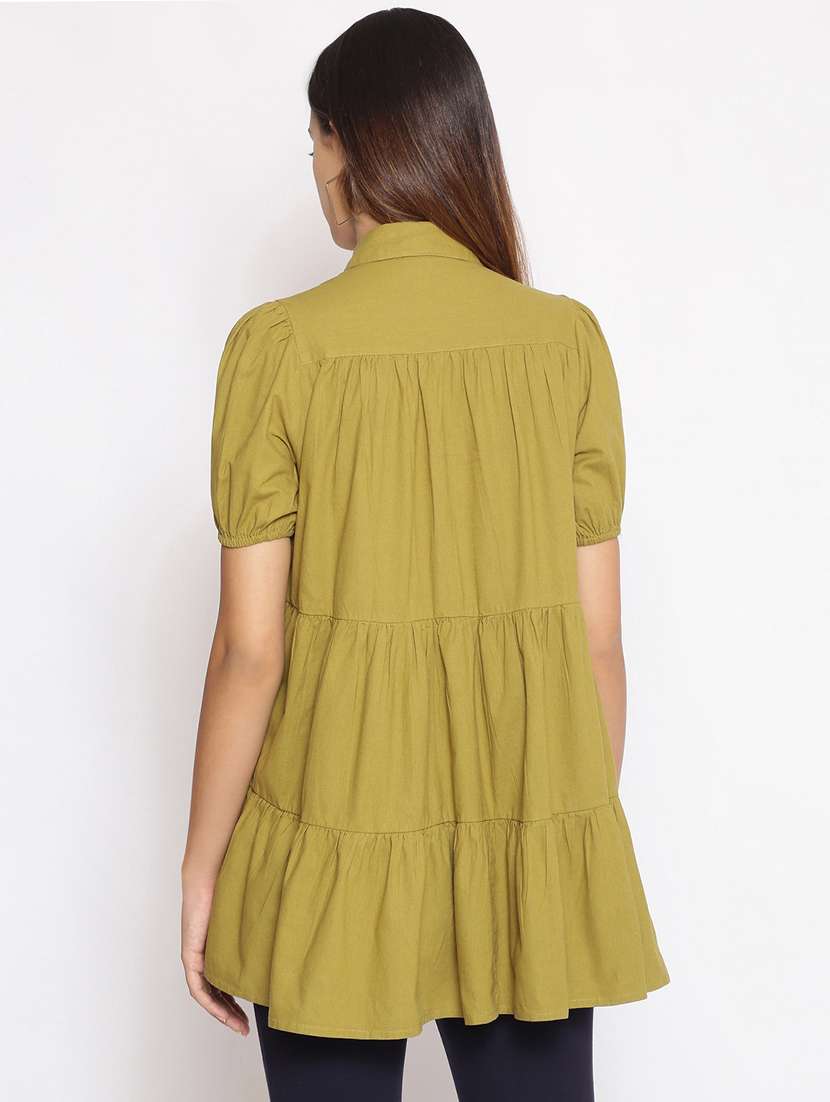 puff sleeved solid shirt tunic - 17735980 -  Standard Image - 2