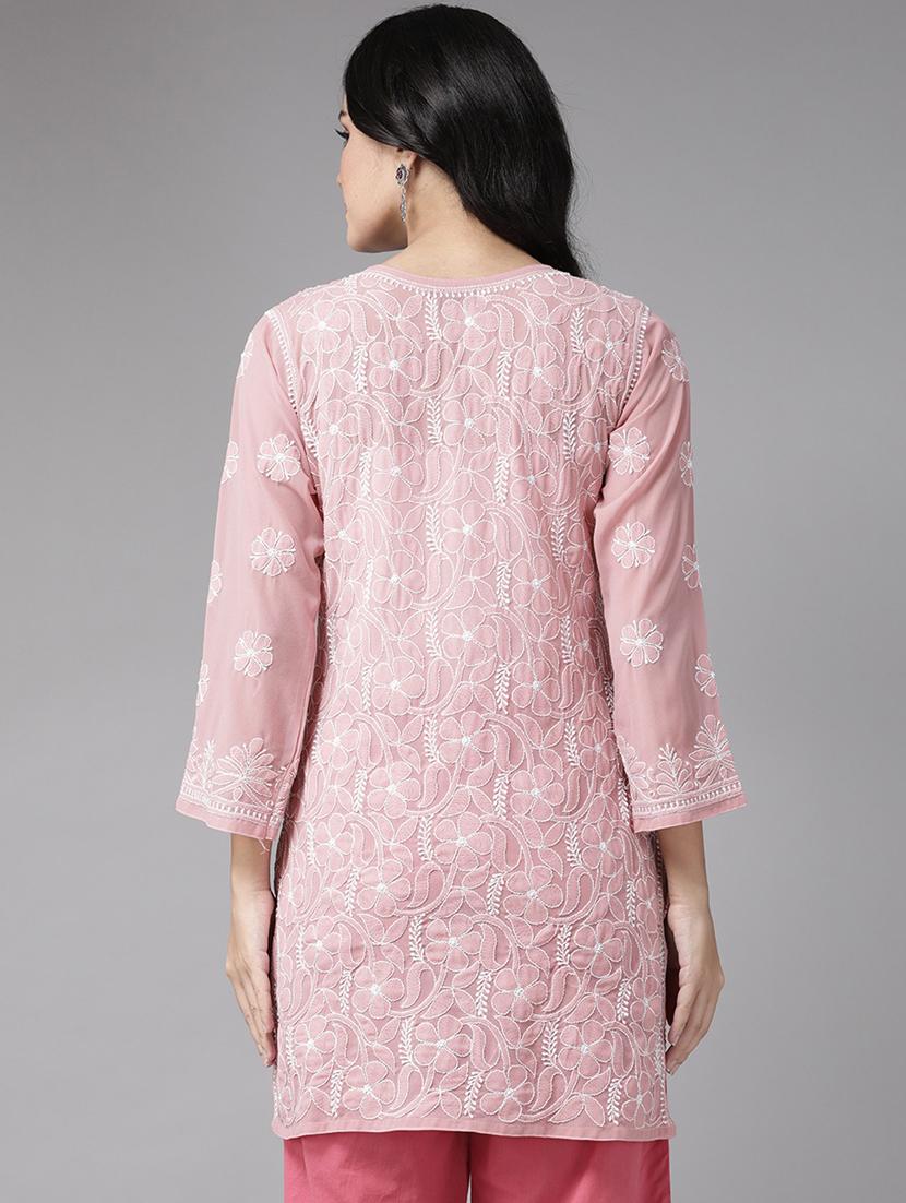 ada hand-embroidered pink chikankari kurti - 17736001 - Standard Image - 2