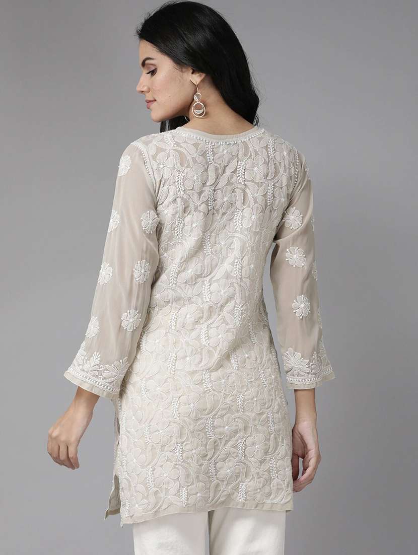 ada hand-embroidered grey chikankari kurti  - 17736002 -  Standard Image - 2