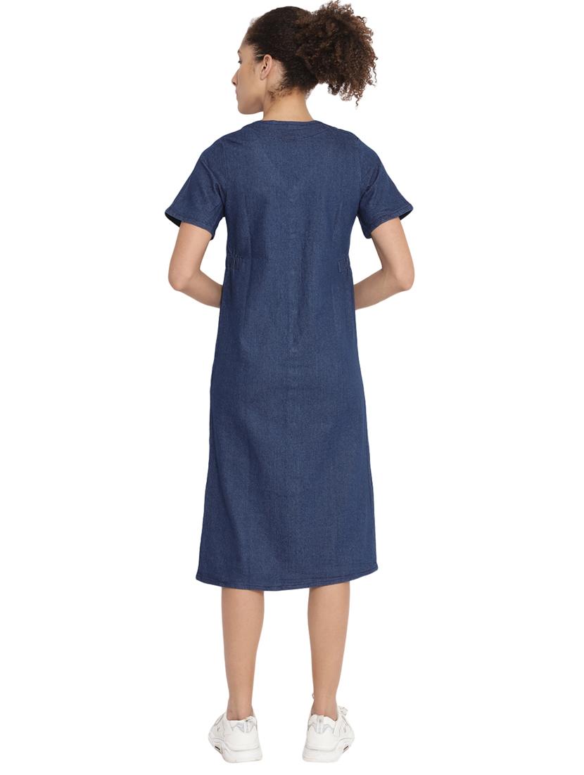 v-neck button up denim dress - 17736122 - Standard Image - 2