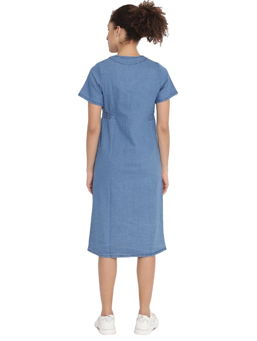 v-neck button up denim dress - 17736123 - Standard Image - 2
