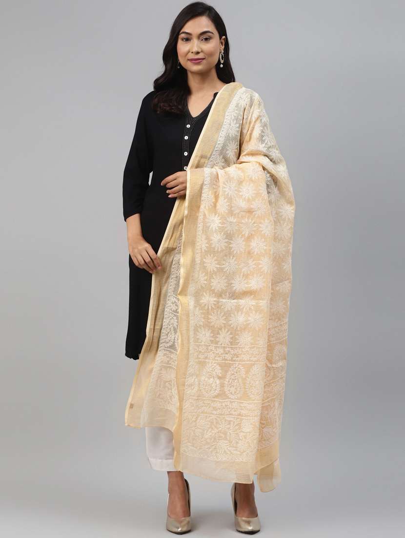 ada hand-embroidered beige chikankari dupatta
