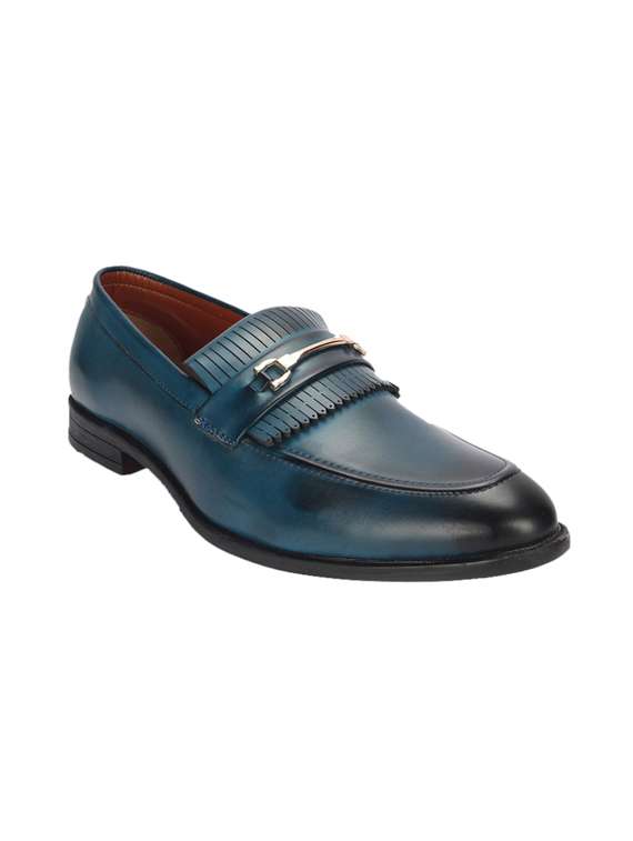 blue patent leather handicraft loafers