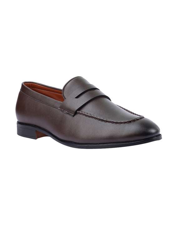 brown patent leather handicraft loafers