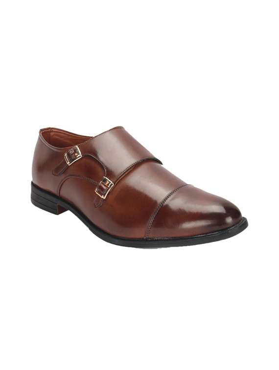 brown patent leather slip on monk straps