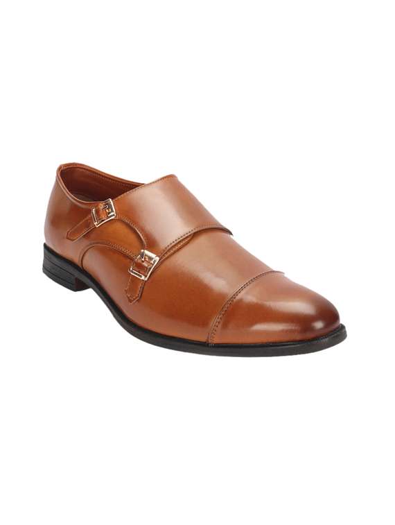 brown patent leather slip on monk straps