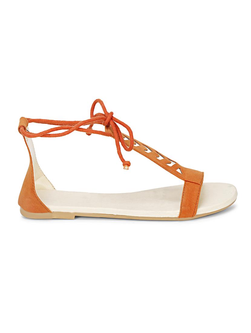 orange velvet laceup sandals - 17737643 - Standard Image - 2